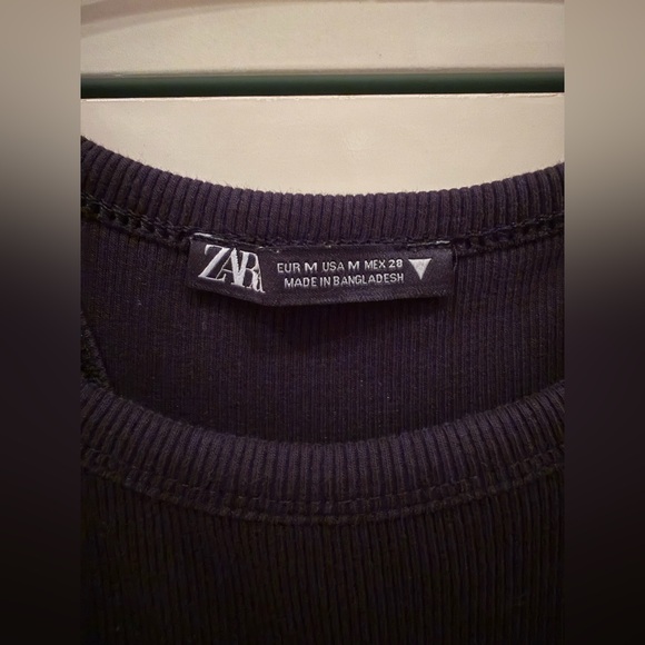 Zara Tank Dress Women S Black Ribbed Knit Round Neck Textured Bodycon Sleeveless - Picture 2 of 4